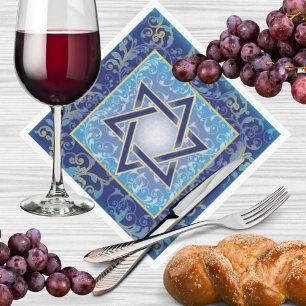 Star of David Navy Blue Gold Jewish Napkins