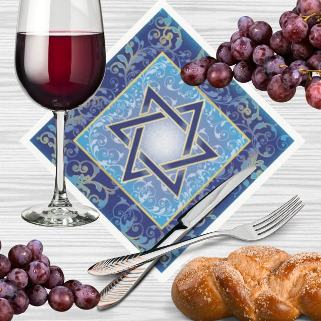 Star of David Navy Blue Gold Jewish Napkins (Creator Uploaded)