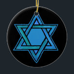 Star of David Ornament<br><div class="desc">A blue and green Star of David on a black background,  from a handpainted design by Judy Adamson,  makes this an attractive ornament.</div>