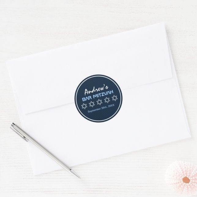 Star of David Pattern Bar Mitzvah Classic Round Sticker (Envelope)
