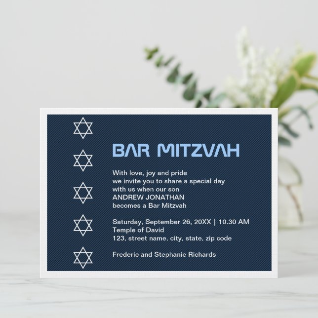 Star of David Pattern Bar Mitzvah Invitation (Standing Front)