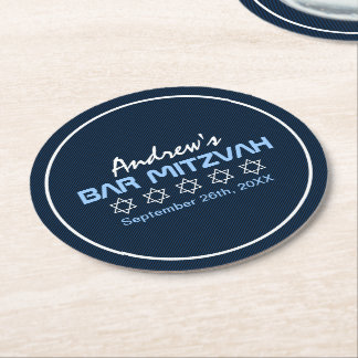 Star of David Pattern Bar Mitzvah Round Paper Coaster