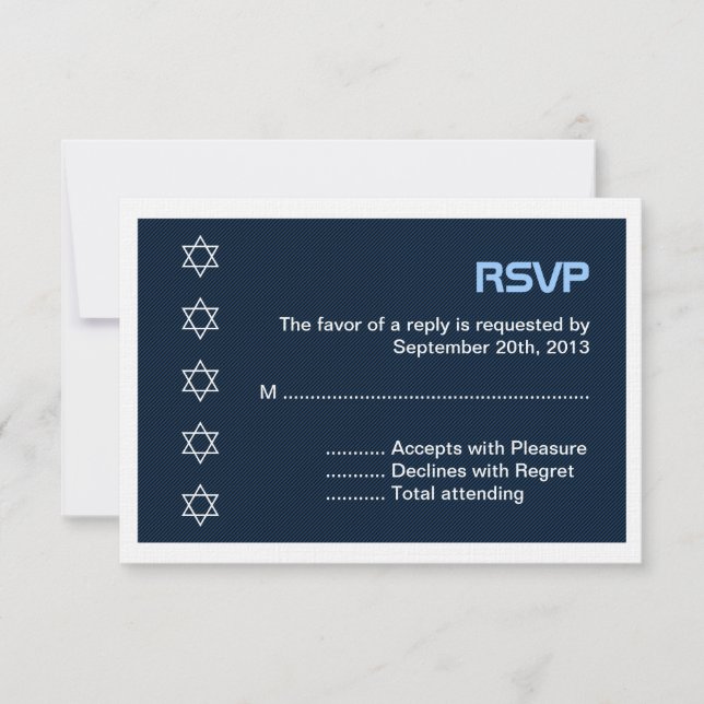 Star of David Pattern Bar Mitzvah RSVP Card (Front)