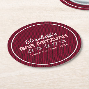 Star of David Pattern Bat Mitzvah Round Paper Coaster