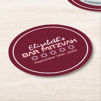 Star of David Pattern Bat Mitzvah Round Paper Coaster