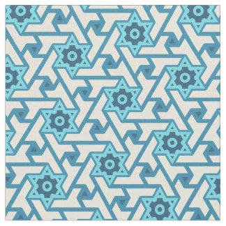 Star of David Pattern Blue and Cream Color Pattern Fabric