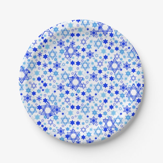Star of David Pattern Hanukkah Passover Paper Plates (Front)