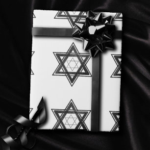 Star of David Pattern Modern Black on White Wrapping Paper