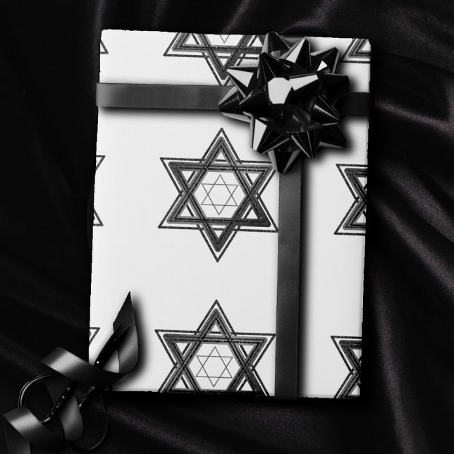 Star of David Pattern | Modern Black on White Wrapping Paper (Creator Uploaded)