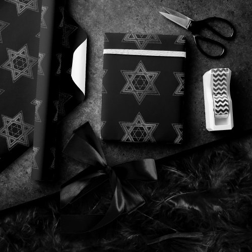 Star of David Pattern  Modern Monochrome Classic Wrapping Paper