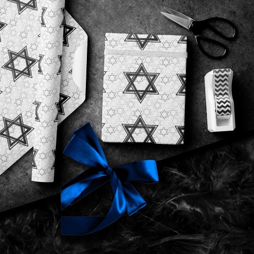 Star of David Pattern  Modern of Black on White Wrapping Paper