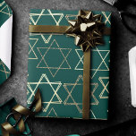Star of David Pattern | Modern of Gold on Green Wrapping Paper<br><div class="desc">Minimal classic gold Bar/Bat Mitzvah and Hanukkah modern Star of David against a solid background creates an elegant,  sophisticated design. For other coordinating colors or matching products,  visit JustFharryn @ Zazzle.com or contact the designer,  c/o Fharryn@yahoo.com  All rights reserved. #zazzlemade #christmasdecor</div>