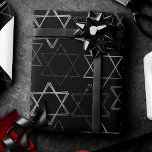 Star of David Pattern | Modern of Silver on Black Wrapping Paper<br><div class="desc">Minimal classic black Bar/Bat Mitzvah and Hanukkah modern Star of David against a solid background creates an elegant,  sophisticated design. For other coordinating colors or matching products,  visit JustFharryn @ Zazzle.com or contact the designer,  c/o Fharryn@yahoo.com  All rights reserved. #zazzlemade #christmasdecor</div>