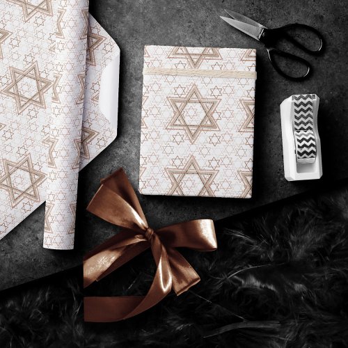 Star of David Pattern  Rose Gold Scatter Glitter Wrapping Paper