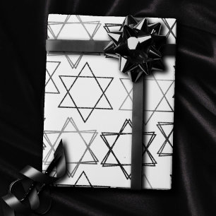 Star of David Pattern   Silver and White Classic Wrapping Paper