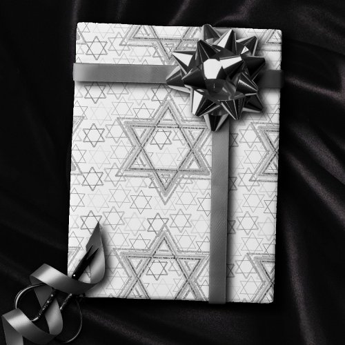 Star of David Pattern  Silver and White Scatter Wrapping Paper