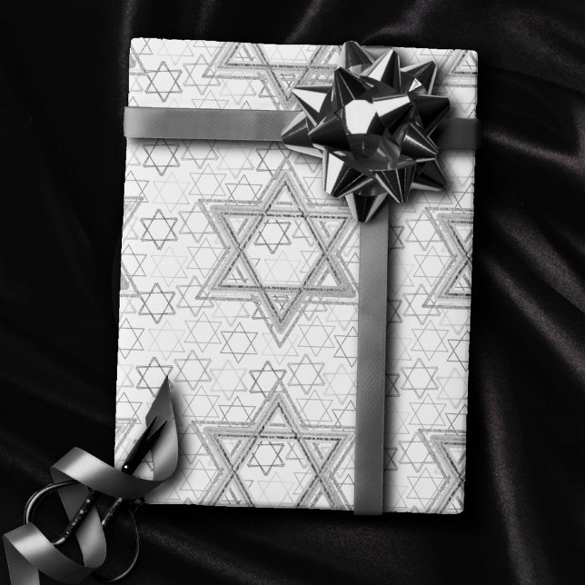Star of David Pattern | Silver and White Scatter Wrapping Paper (Creator Uploaded)