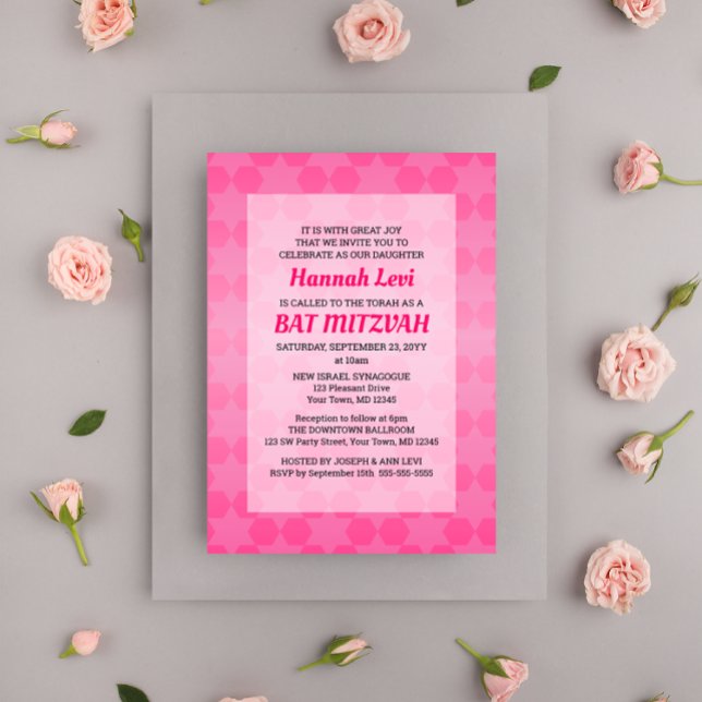 Star of David Pink Ombre Bat Mitzvah Invitation (Creator Uploaded)