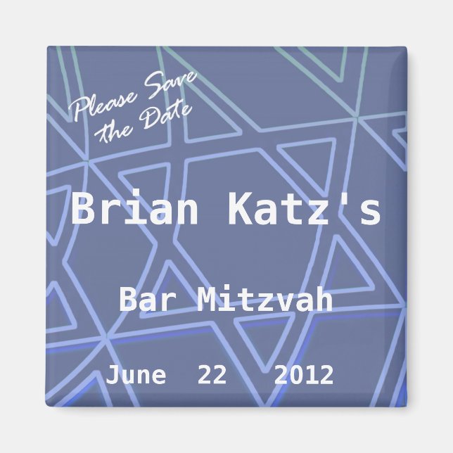Star of David Please Save the Date Bar Mitzvah Magnet (Front)
