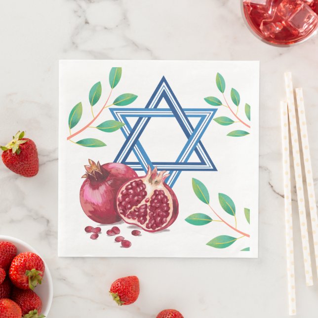 Star of David Pomegranate Leaves Jewish Paper Dinner Napkins (Insitu)