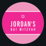 STAR OF DAVID pretty pink bat mitzvah logo Classic Round Sticker<br><div class="desc">*** NOTE - THE SHINY GOLD FOIL EFFECT IS A PRINTED PICTURE A cute little LOVE sticker that can be used for any occasion - wedding, baby shower, birth announcement, graduation, anniversary, handmade craft items or clothing for small business packaging etc... TIPS 1. To change the main color hit the...</div>