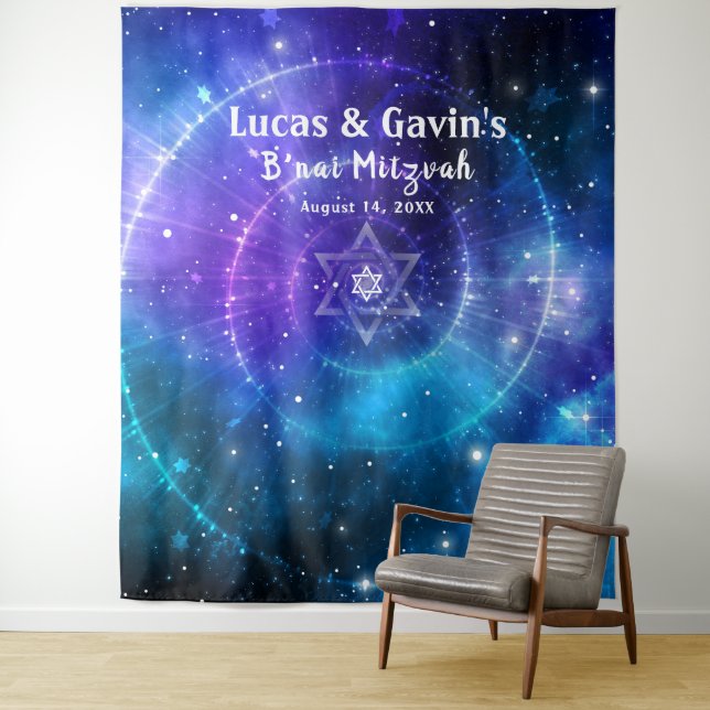 Star of David Purple Blue Galaxy Photo Backdrop (In Situ)