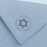 Star of David Round Return Address Self-inking Stamp<br><div class="desc">Add an elegant touch to all your holiday correspondence or bar and bat mitzvah invitations with our chic round return address stamp,  featuring a simple and modern Star of David encircled by your last name and return address.</div>