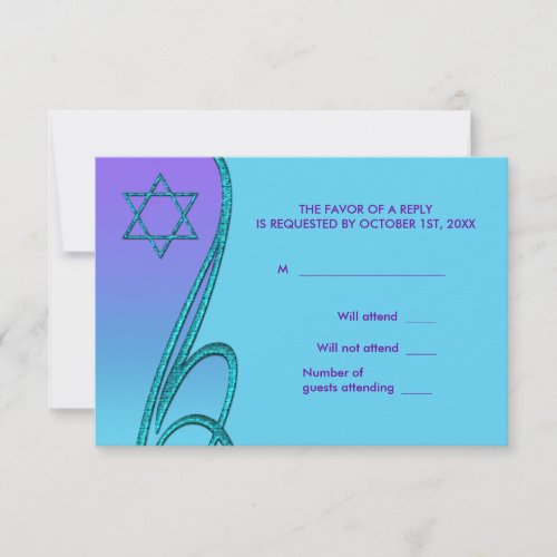 Star of David RSVP Cards Purple Teal