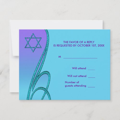 Star of David RSVP Cards Purple Teal