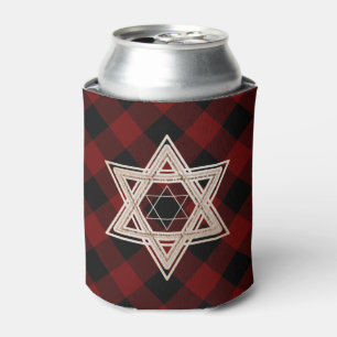 Star of David   Rustic Buffalo Red and Black Plaid Can Cooler