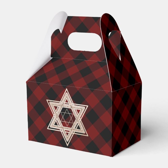 Star of David | Rustic Buffalo Red and Black Plaid Favor Boxes (Front Side)