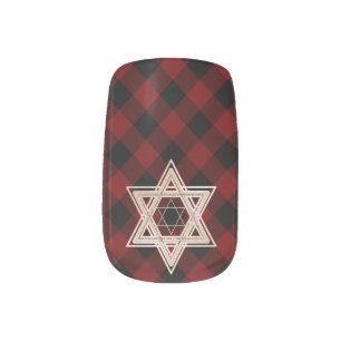 Star of David Rustic Buffalo Red and Black Plaid Minx Nail Art