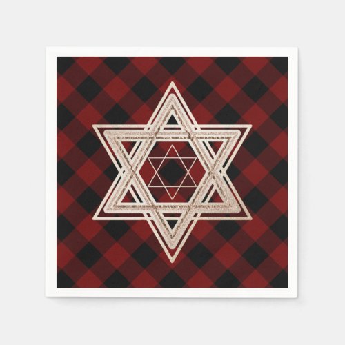 Star of David  Rustic Buffalo Red and Black Plaid Napkins