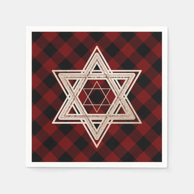 Star of David | Rustic Buffalo Red and Black Plaid Napkins (Front)