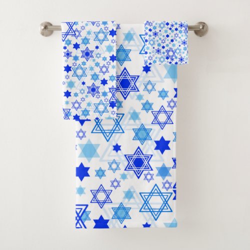 Star of David Shades of Blue Random Pattern Bath Towel Set