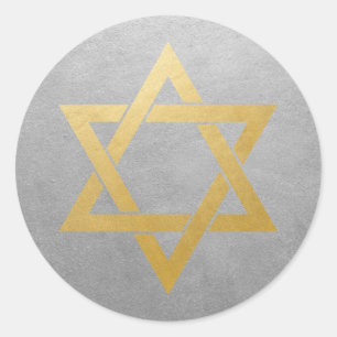 Star of David Silver and Gold Classic Round Sticker
