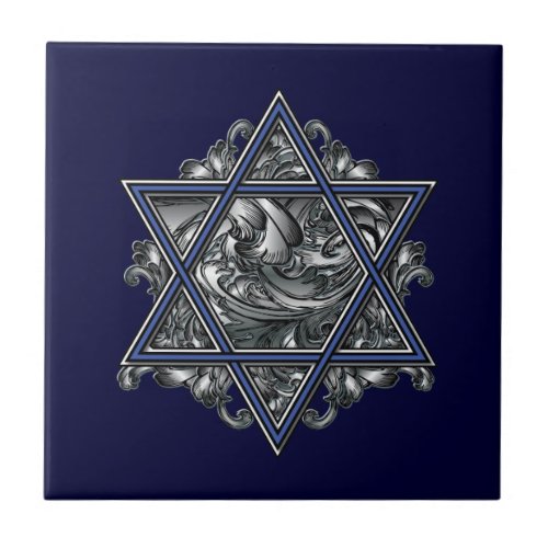 Star of David Silver Ceramic Tile
