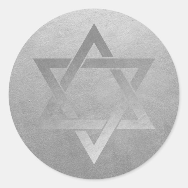Star of David Silver Gray Modern Metal Look Classic Round Sticker (Front)