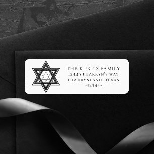 Star of David   Simple Black White Return Address Label