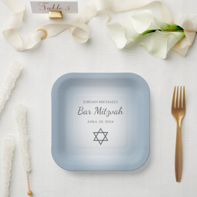 Star of David Simple Blue Modern Bat Mitzvah Paper Plates (Wedding)