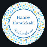 Star of David Snowflakes Gift Tag<br><div class="desc">These fabulous gift tags would look great on all your Hanukkah gifts.  They are so festive with their snowflakes and Stars of David in blue and yellow.  Trendy yet traditional.  And,  they are customizable with your family name.</div>