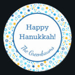 Star of David Snowflakes Gift Tag<br><div class="desc">These fabulous gift tags would look great on all your Hanukkah gifts.  They are so festive with their snowflakes and Stars of David in blue and yellow.  Trendy yet traditional.  And,  they are customizable with your family name.</div>