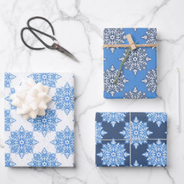 Star of David Snowflakes Hanukkah Set Wrapping Paper Sheets