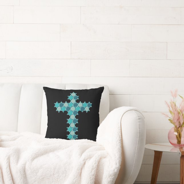 Star of David Star Cross Blue Optical Illusion Throw Pillow (Couch)