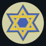 Star of David sticker<br><div class="desc">The star of David symbol in blue & yellow gold. The background color can be changed. Stickers available in small and large sizes.</div>