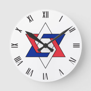 Star of David symbol stylised France three colors  Round Clock