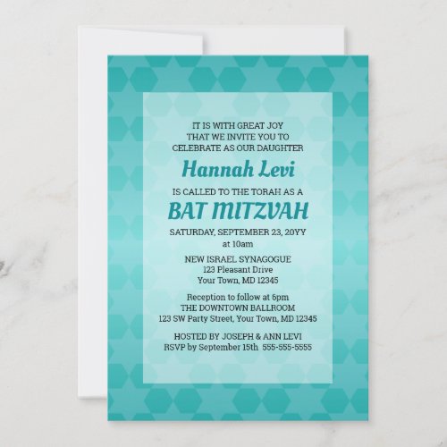 Star of David Teal Ombre Bat Mitzvah Invitation