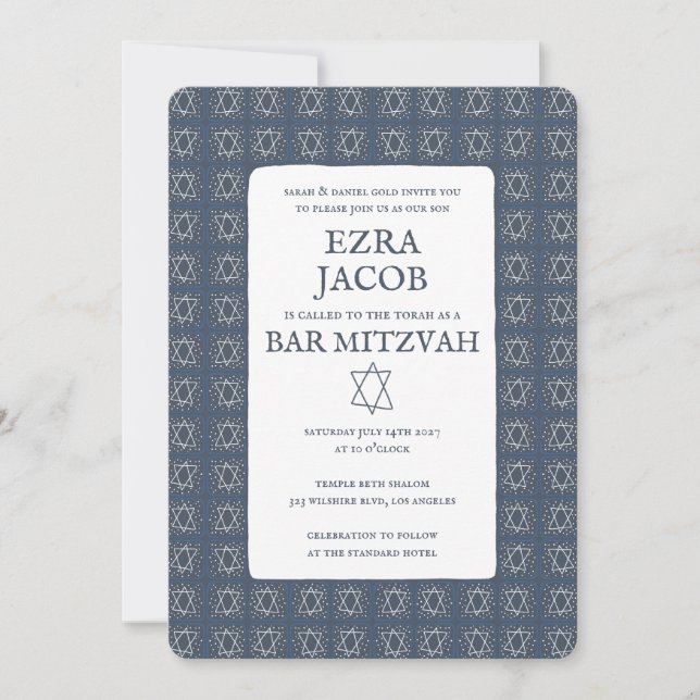 Star of David Tiles Custom Bar Mitzvah B'nai Bat Invitation (Front)