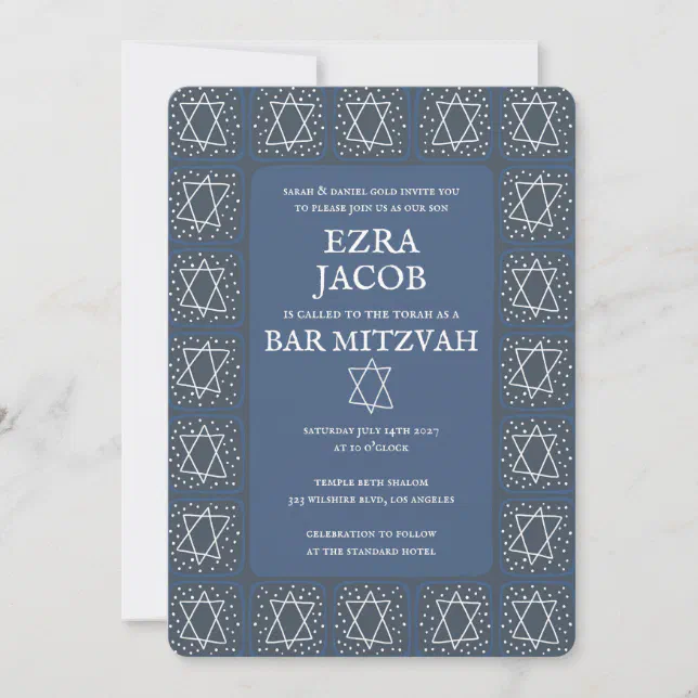 Star of David Tiles Custom Bar Mitzvah B'nai Bat Invitation | Zazzle