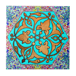 Star of David Turquoise Floral Tile